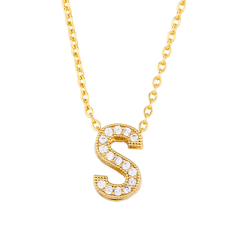Wholesale 26 English Alphabets Gold-plated Necklaces with Diamonds